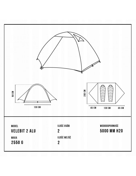 Namiot kempingowy dwuosobowy lekki ALPINUS VELEBIT 2 ALU RO18556