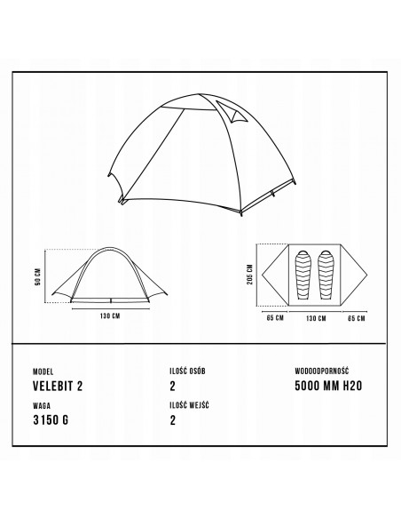 Namiot turystyczny kempingowy dwuosobowy ALPINUS VELEBIT 2 RO18555