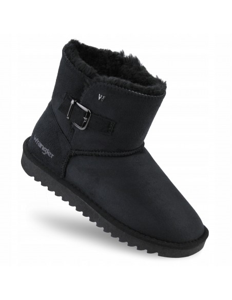 Buty damskie zimowe botki z futerkiem WRANGLER ELSA buckle black