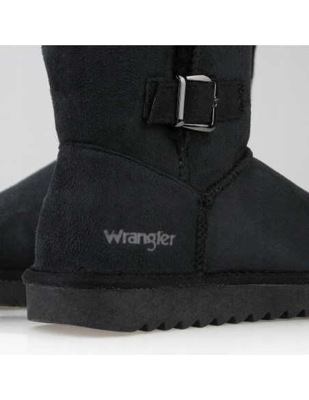 Buty damskie zimowe botki z futerkiem WRANGLER ELSA buckle black