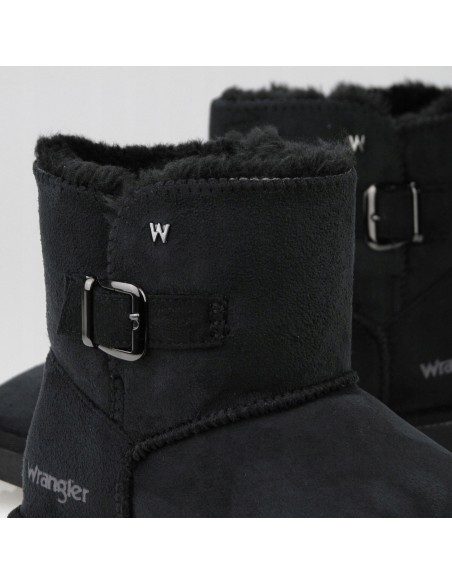 Buty damskie zimowe botki z futerkiem WRANGLER ELSA buckle black