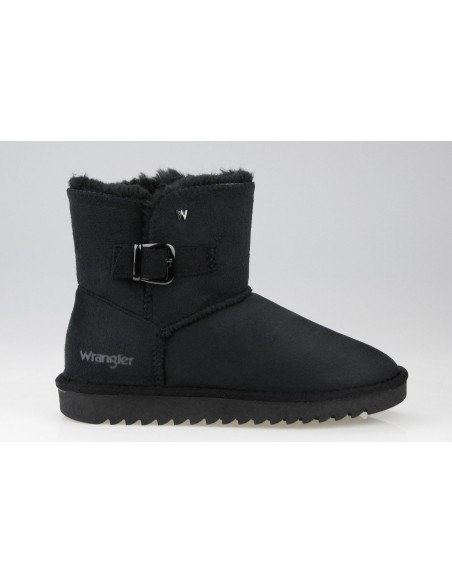 Buty damskie zimowe botki z futerkiem WRANGLER ELSA buckle black