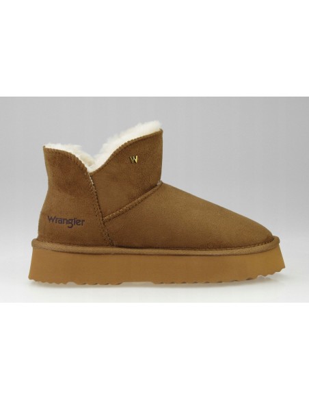 Buty damskie zimowe botki z futerkiem WRANGLER ELSA PLATFORM almond