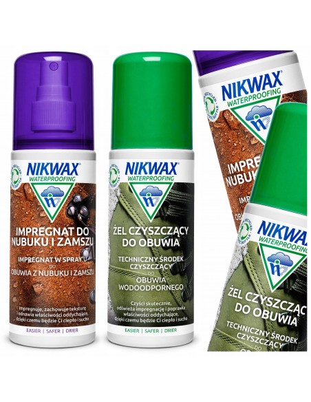 NIKWAX zestaw FOOTWEAR GEL/NUBUCK SUEDE impregnacja i czyszczenia obuwia z nubuku i zamszu 2x125ml