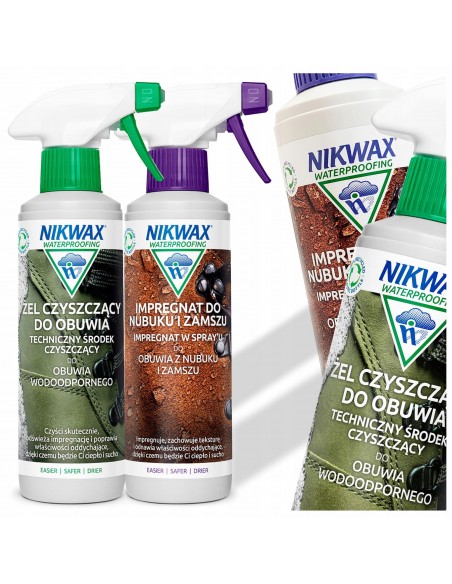 NIKWAX zestaw FOOTWEAR GEL spray/NUBUCK impregnacja i czyszczenie z nubuku i zamszu 300m