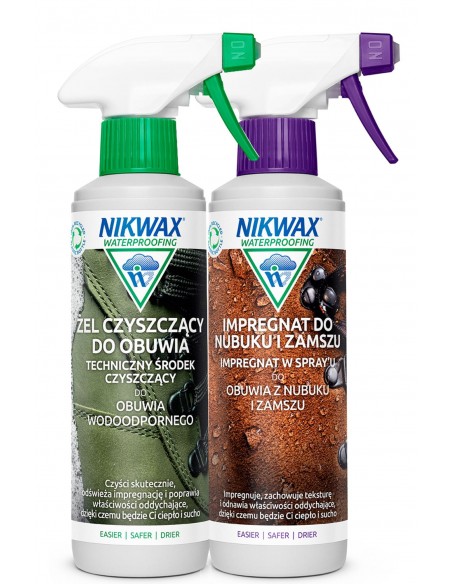 NIKWAX zestaw FOOTWEAR GEL spray/NUBUCK impregnacja i czyszczenie z nubuku i zamszu 300m