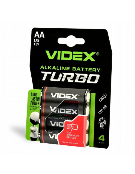 Bateria alkaliczna paluszki turbo VIDEX AA LR6T 4szt.