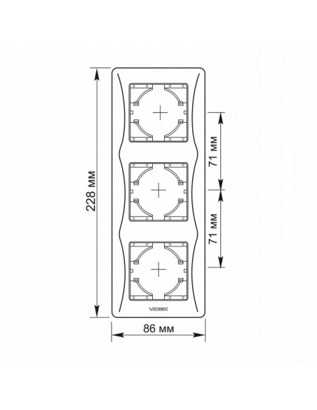 Ramka do montowania gniazd VIDEX potrójna 3-krotna czarna PIONOWA