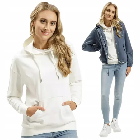 BLUZA damska kangurka z KAPTUREM CROSS JEANS dresowa sportowa ecru XL