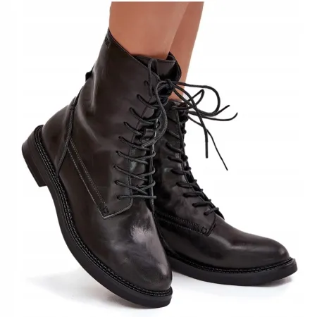 BOTKI buty ZIMOWE damskie BIG STAR glany SKÓRZANE SS274480 czarne 38