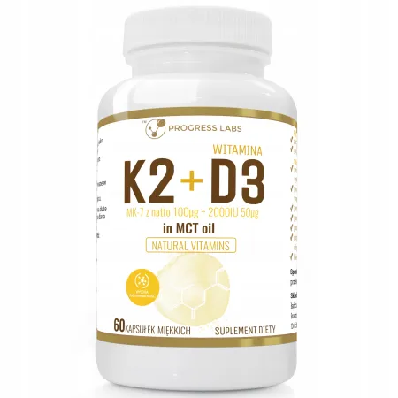 Progress Labs WITAMINA K2 MK-7 +D3 2000IU w oleju MCT przyswajalna 60kaps