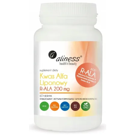 Aliness R-ALA kwas R-alfa liponowy biodostępny 200mg cukrzyca ANTYOKSYDANT
