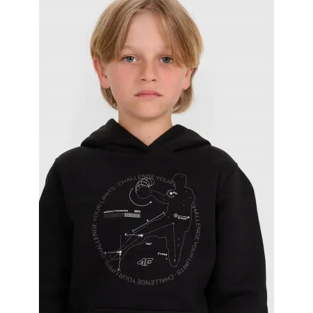 BLUZA 4F dziecięca z KAPTUREM chłopięca dresowa kangurka czarna 134