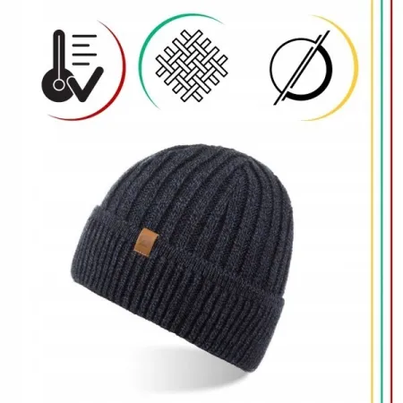 CZAPKA męska BRODRENE CZ12 Beanie Wywijana Czapka Zimowa Ciepła Granat