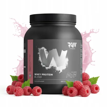 Białko serwatkowe RAW NUTRITION Whey MALINA odżywka białkowa 900g