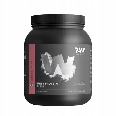 Białko serwatkowe RAW NUTRITION Whey MALINA odżywka białkowa 900g