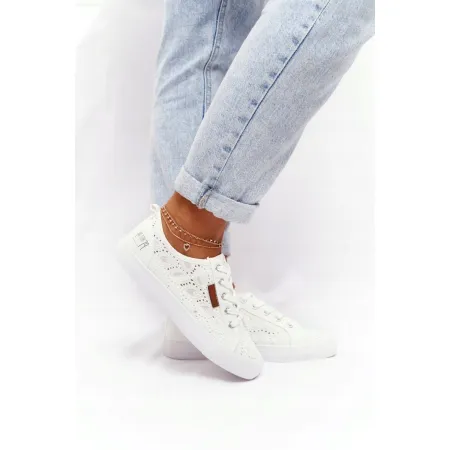 TRAMPKI damskie KORONKOWE buty BIG STAR z koronki W274925 białe 40