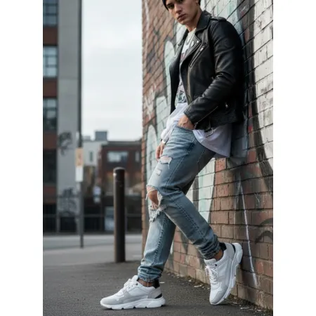 Buty SPORTOWE męskie GOE skórzane SNEAKERSY na lato białe FF1N3005 45
