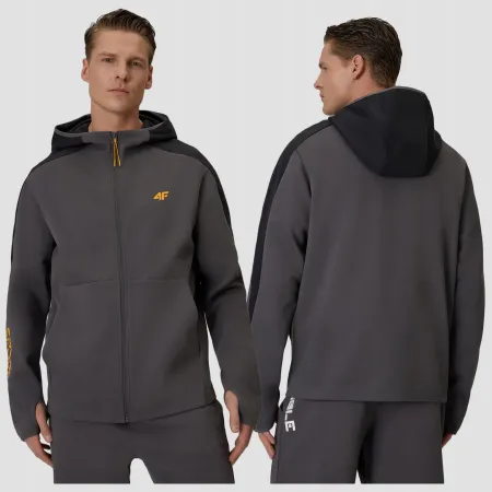 BLUZA męska z KAPTUREM 4F dresowa ROZPINANA sportowa TSWSM2130 szara L