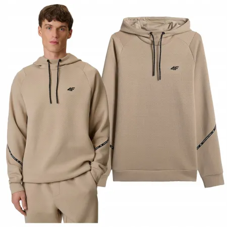 BLUZA męska z KAPTUREM 4F dresowa KANGURKA sportowa TSWSM2238 beżowa S