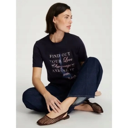 Koszulka damska z krótkim rękawem CROSS JEANS t-shirt 56228-001 granat XL