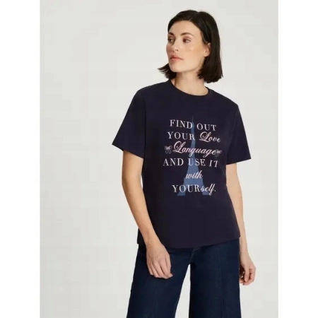 Koszulka damska z krótkim rękawem CROSS JEANS t-shirt 56228-001 granat XL