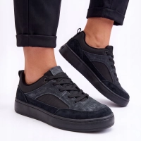 Buty męskie sportowe BIG STAR UU174118 skórzane zamsz SNEAKERSY czarne 43