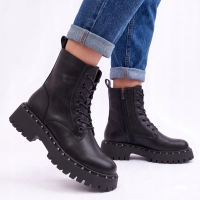 BOTKI buty ZIMOWE damskie BIG STAR glany SKÓRZANE OO274A251 CZARNE 37