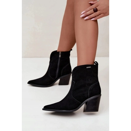 BOTKI buty ZIMOWE damskie BIG STAR trzewiki SKÓRZANE SS274472 czarne 39