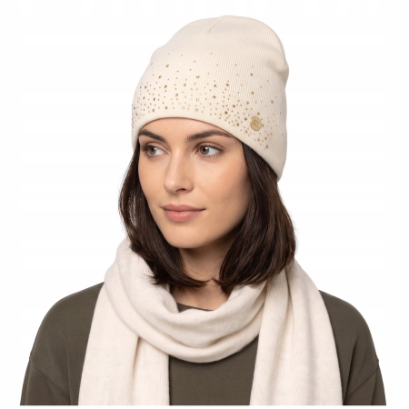 Czapka Damska Zimowa Beanie HEAVY TOOLS z Kryształkami PANDORA Beżowa