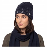 Czapka Damska Zimowa Beanie HEAVY TOOLS z Kryształkami PANDORA Granatowa