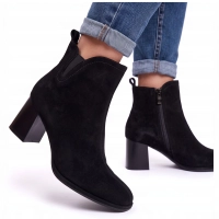 BOTKI buty ZIMOWE damskie BIG STAR trzewiki SKÓRZANE UU274380 czarne 40