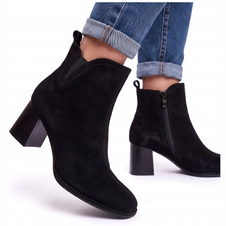 BOTKI buty ZIMOWE damskie BIG STAR trzewiki SKÓRZANE UU274380 czarne 40